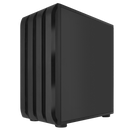 Closed side view of a sleek black gaming PC case