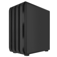 Closed side view of a sleek black gaming PC case