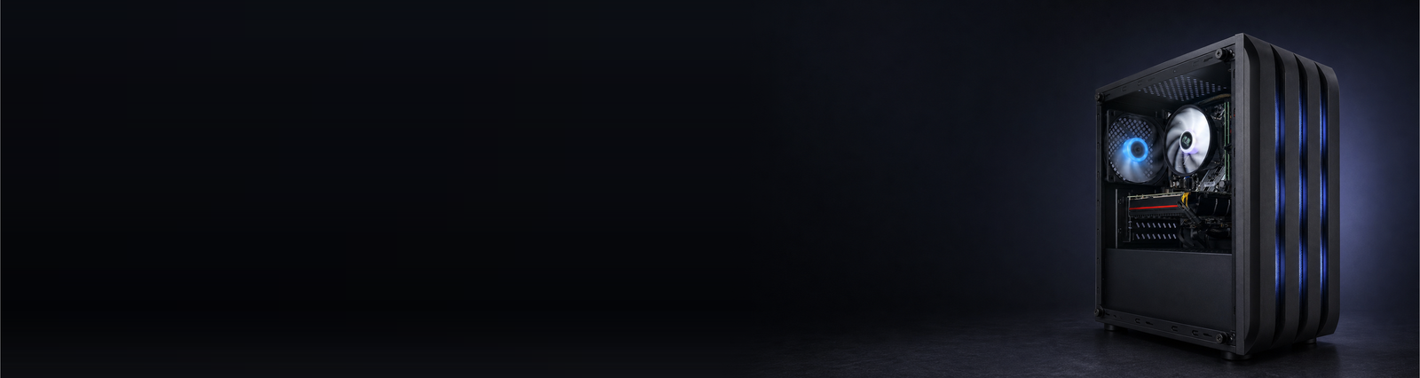 Eclipse V1 compact black gaming PC glowing on a dark background