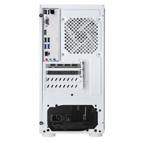 Rear panel ports of a white gaming PC case showing various connectivity options